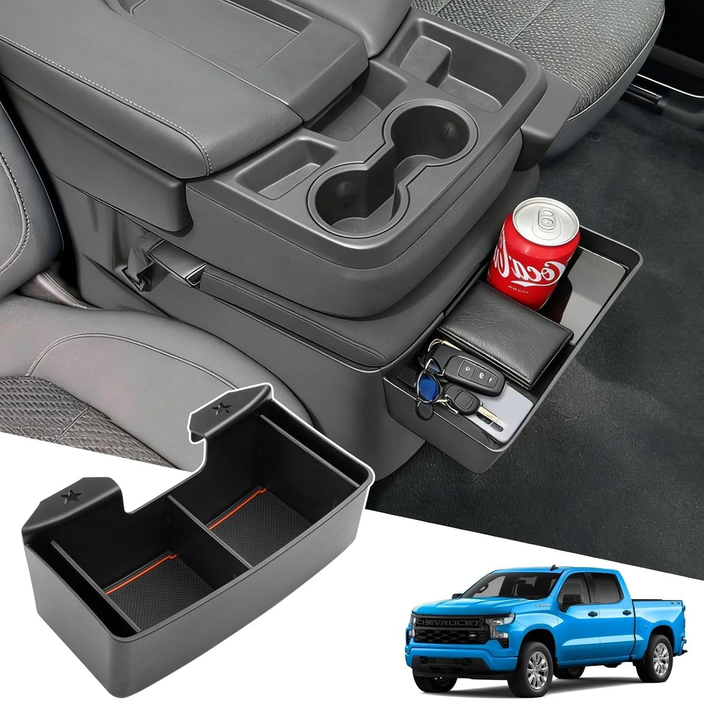 Center Console Organizer for 2019-2026 Chevy Silverado/GMC Sierra 1500 | Jump Seat Hanging Storage Box with Dividers, Expanding Storage Space Upgrade Floor Console for Truck - Interior Accessories