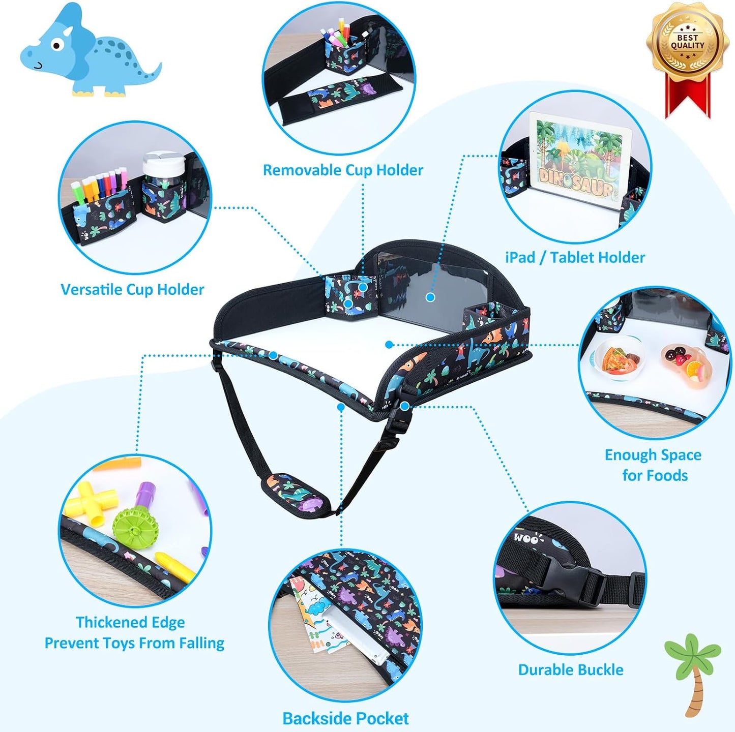 2Pcs Kids Travel Tray for Toddler Carseat, Road Trip Activities Essentials for Toddler, Kids Lap Desk Tray with Tablet Holder Stand ＆ Dry Erase Board (Dinosaur & Mermaid)