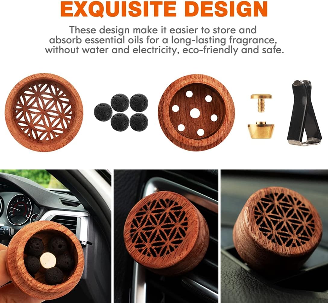 Essential Oil Car Diffuser, 2 PCS Car Aromatherapy Wood Diffuser with Vent Clip