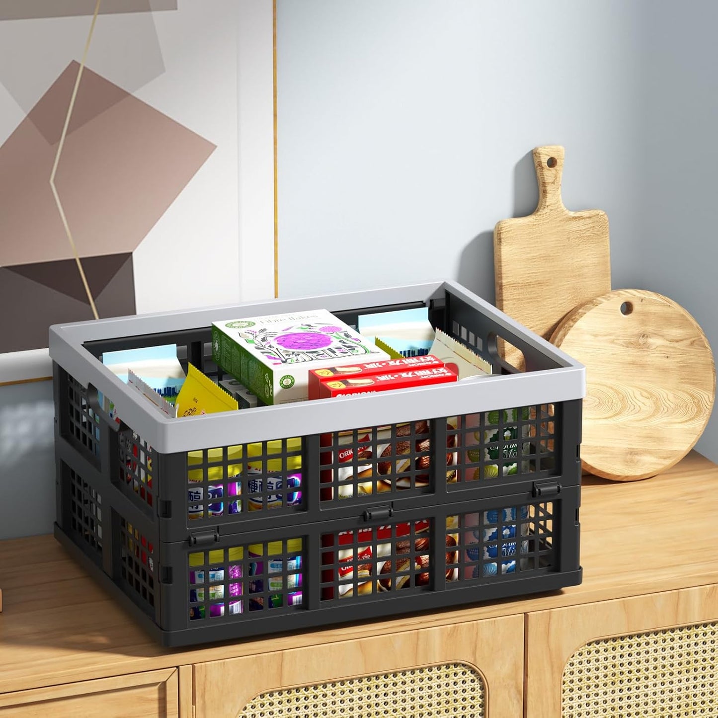 34 L Collapsible Storage Crate, Folding Plastic Crates, 4 Packs | Stackable Foldable Organization Milk Crates