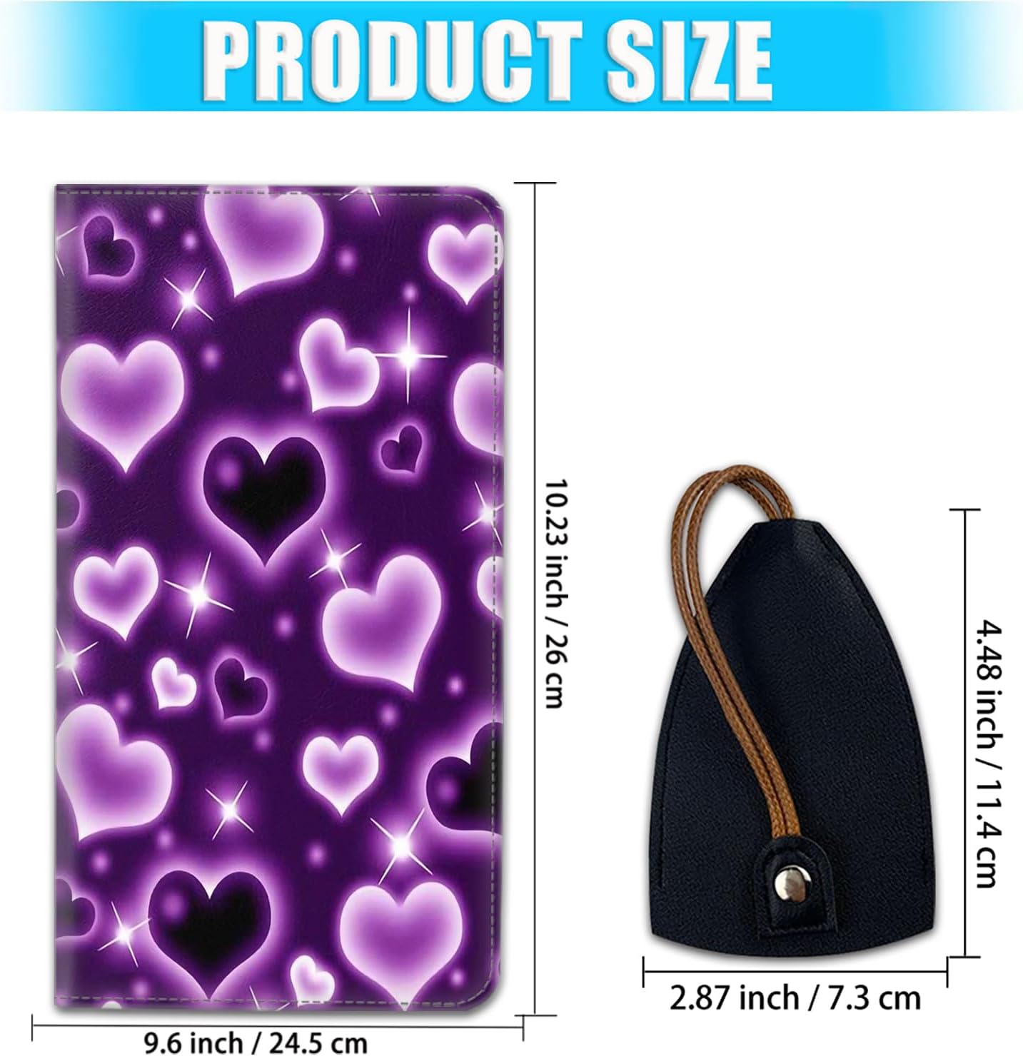 Car Document Holder with Magnetic Shut, PU Leather Car Registration & Insurance Card Holder for Driver License, Cards & Essential Documents, Vehicle Glove Box Organizer, Purple Heart Balloon Pattern