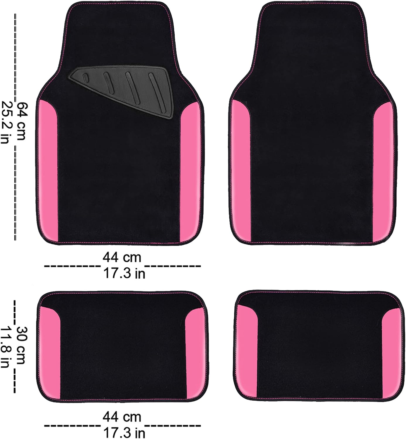 CAR PASS Rainbow Waterproof Universal Fit Faux Leather Car Carpet- Anti-Slip Nibbed Backing Floor Mats for SUV, Vans,Sedans,Trucks, Automotive Set of 4 for Women&Cute Girly (Black with Pink)
