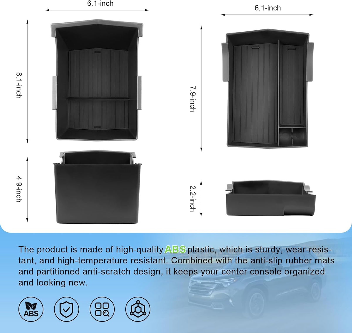 Double Layer, 2026 Forester Center Console Organizer for Subaru Forester (Only for Sport/Wilderness/Limited/Touring), Durable ABS Plastic&Anti-Slip Console Tray Insert 2026 Forester Accessories