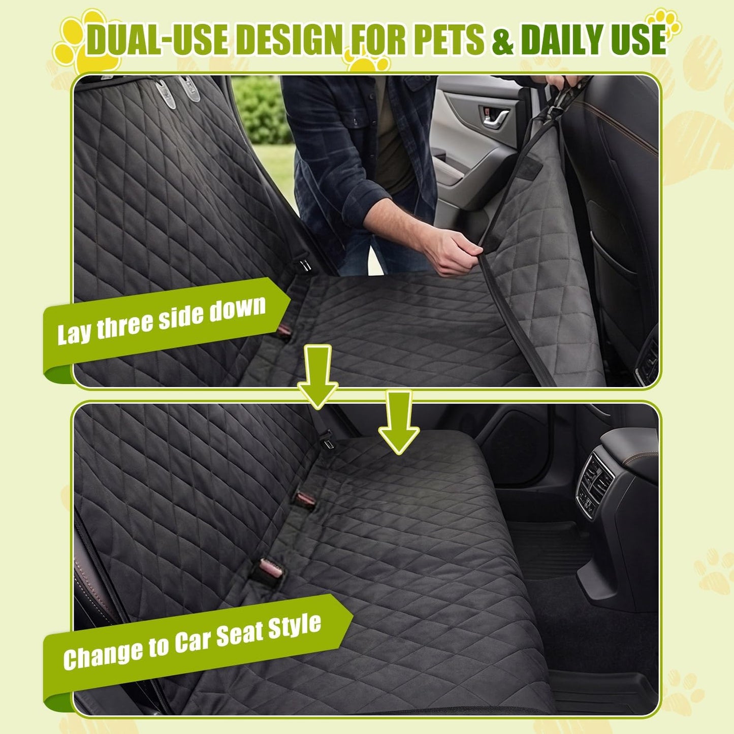 Dog Car Seat Cover, 600D Heavy Dute Car Seat Cover for Dogs Pets, 100% Waterproof Anti-Scratch Nonslip Dog Hammock for Cars, Seat Covers Protector with SeatBelt for Sedan SUV Truck Standard Black
