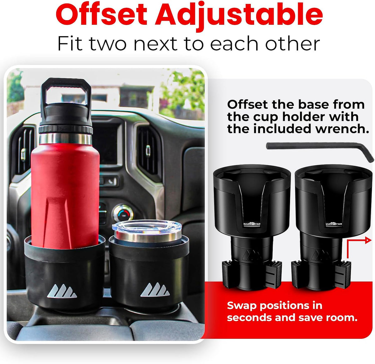 Integral Ultimate Car Cup Holder Expander with Adjustable Base & Organizer