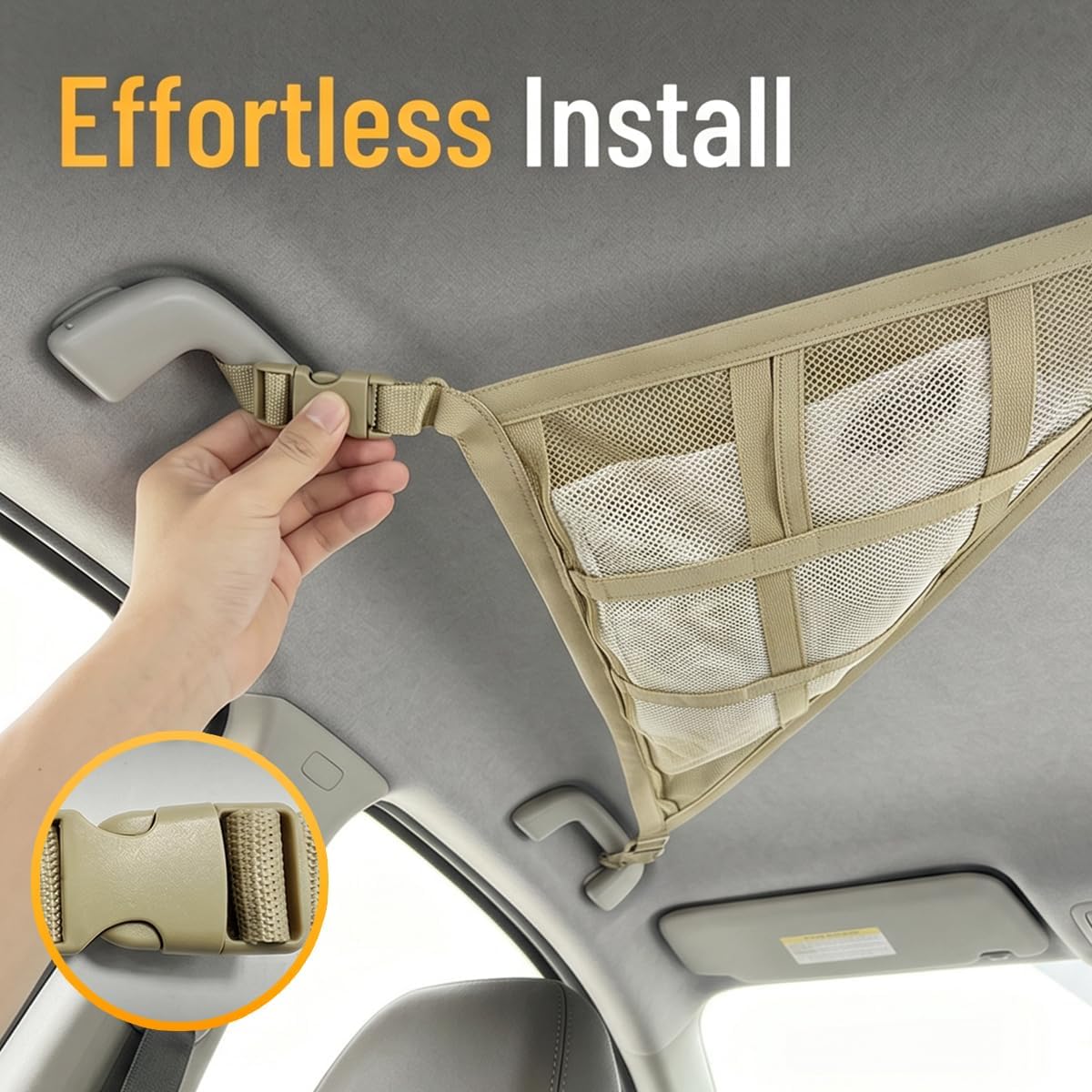 Car Ceiling Cargo Net, 31.50 × 20.87 Inches, 3 & 4 Handle, Beige