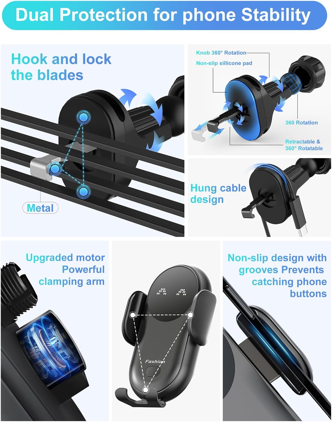Bilious Wireless Car Charger, Phone Mount for Car Wireless Charger Smart Sensor Air Vent, Automatic Clamping Phone Holder Compatible with iPhone 15/14/13/12/11/XS/XR/8, Samsung S22/S21/S20/Note 20