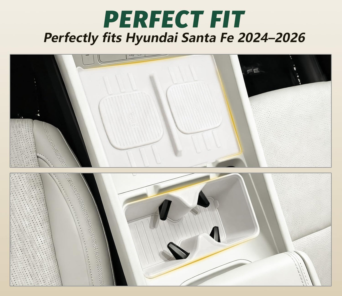 2Pcs Cup Holder Insert and Charging Mat for 2024-2026 Hyundai Santa Fe