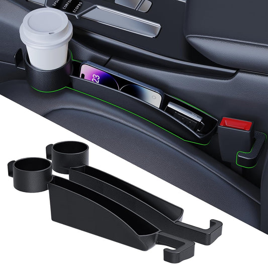 Car Seat Seat Filler 2-Piece Set to Fill the Void Between Seat Seat Blocker to Prevent Items from Drop, 4-in-1 Multifunctional Water Cup Holder Hook Large Capacity Storage Universal SUV Sedan Truck