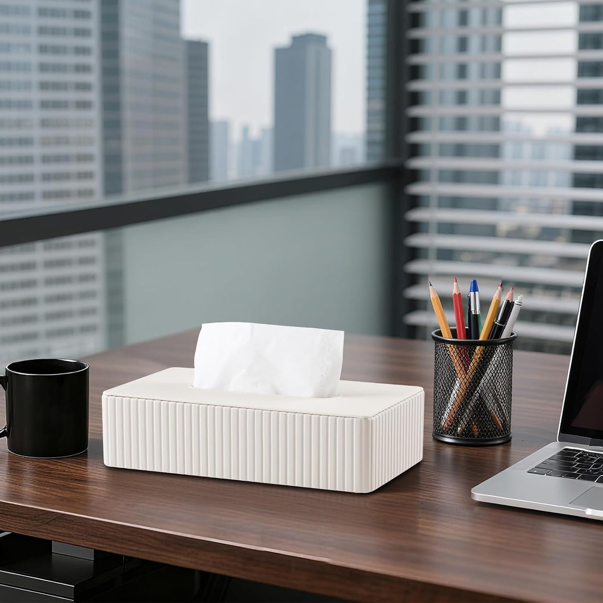 Short Tissue Box Cover, Rectangle Tissue Box Holder, Cream