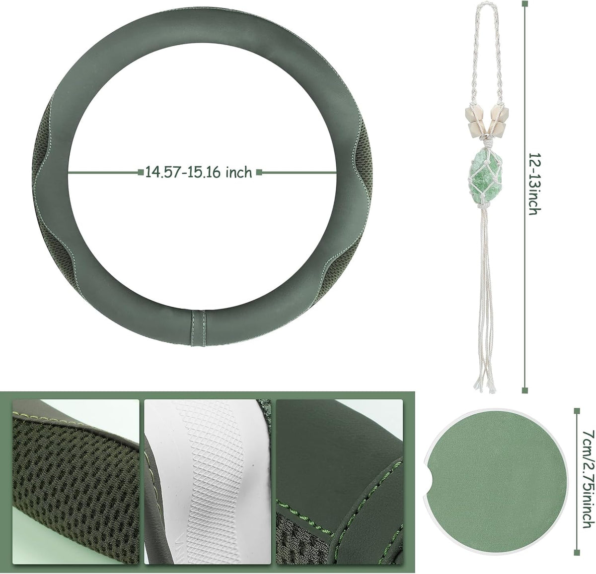 BBTO 4 Pcs Steering Wheel Cover Coasters Daisy Clip Ornament,Sage Green