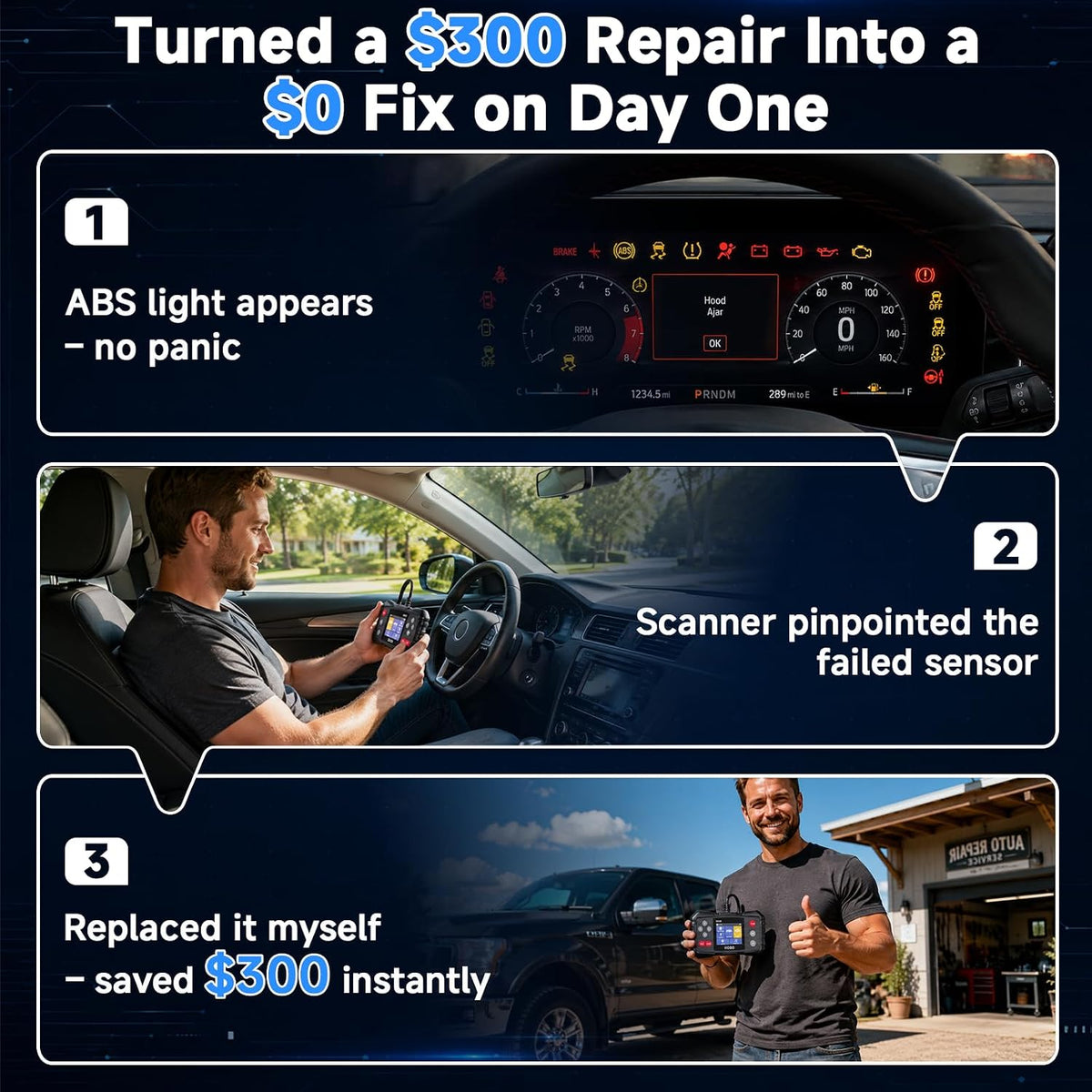 OBD2 Scanner with ABS and SRS Transmission, AI Diagnosis Quick Scan