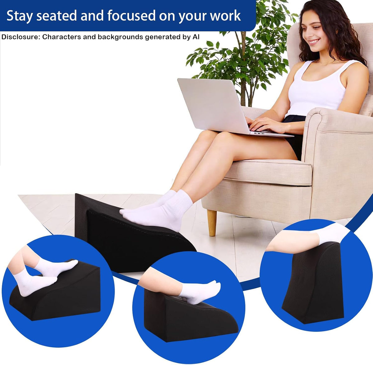 Foot Rest for Under Desk at Work, Ergonomic Under Desk Footrest with Washable Cover for Office, Home & Gaming Leg Elevation Pillow Black