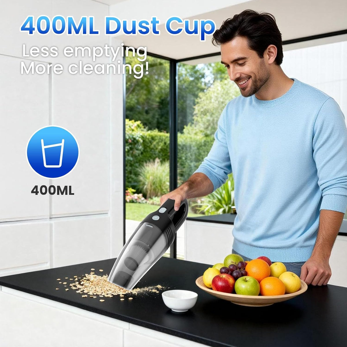 Handheld Vacuum Cordless Car Vacuum Cleaner 11000PA High Power Portable 1.4lbs Lightweight Rechargeable with 2 Filter Multi-Nozzles for Home Office Dust