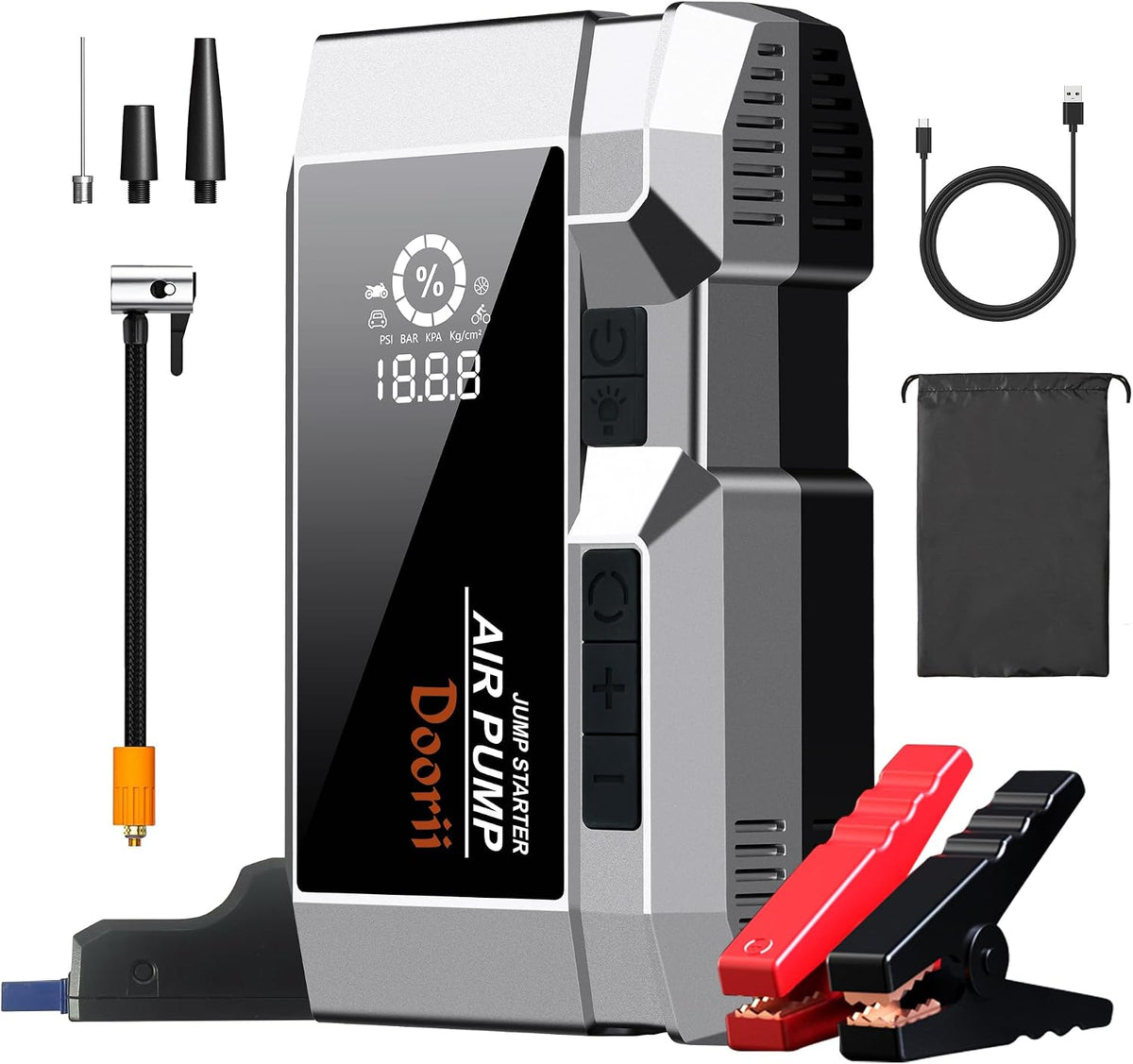 8000A Jump Starter with Air Compressor, 10-in-1 Car Battery Jump Starter Shiny Orange for Up to 10.0L Gas & 9.0L Diesel Engines, 150PSI Tire Inflator with Auto Shut-Off, LED Emergency Light