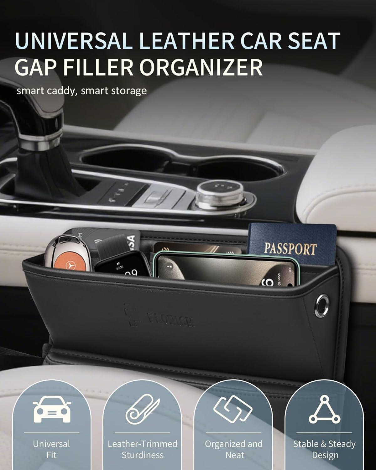FLORICH Car Seat Gap Filler Organizer, 2-in-1 Seats Gap Filler Organizer and Storages Between Seat Car Gap Filler, Car Organizer Front Seat Universal Fit for Car SUV Truck Black 2 Pack
