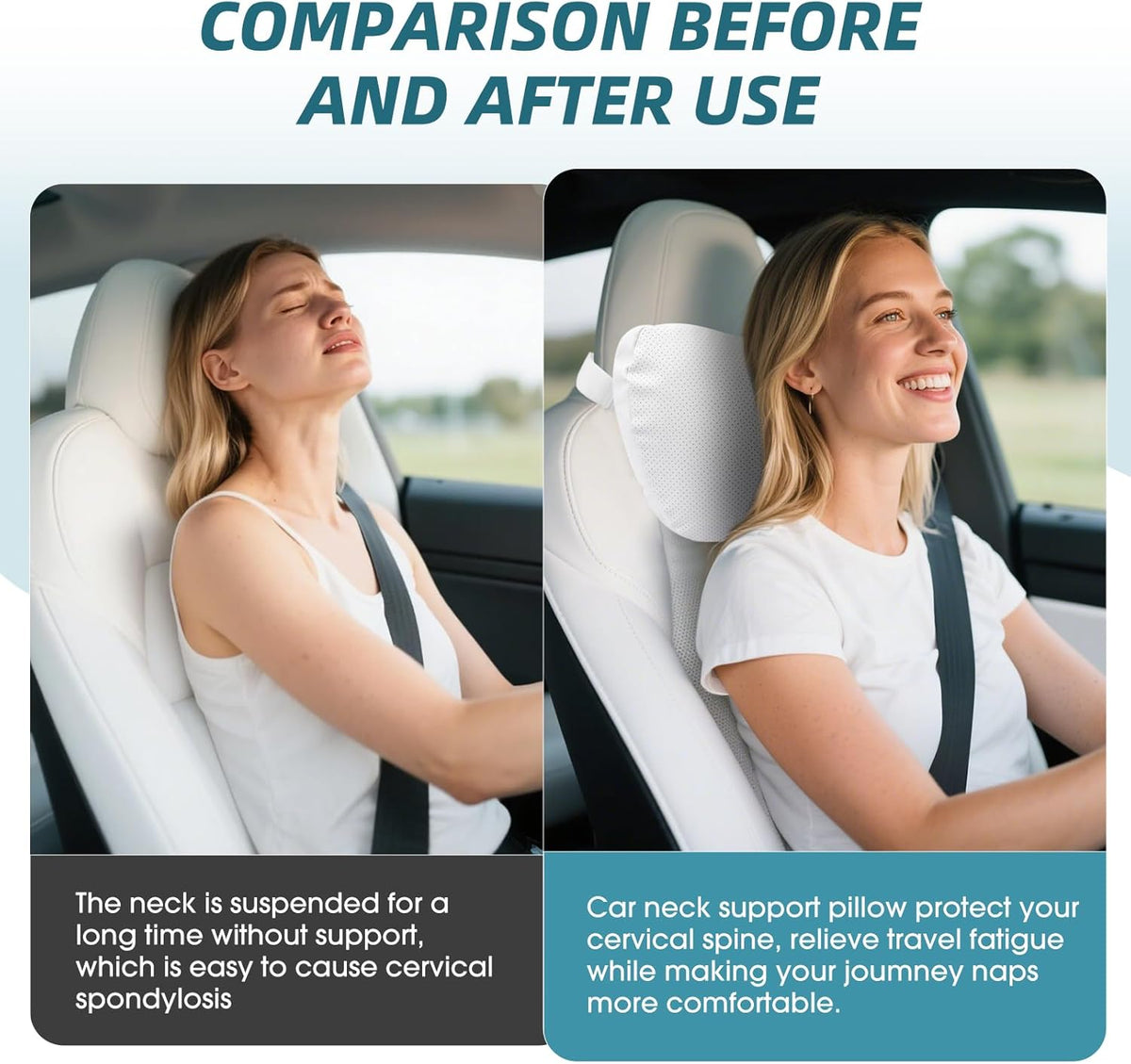 Adjustable Car Neck Pillow Headrest for Tesla 3/Y/S/X, Nappa Leather, 2-Pack Black