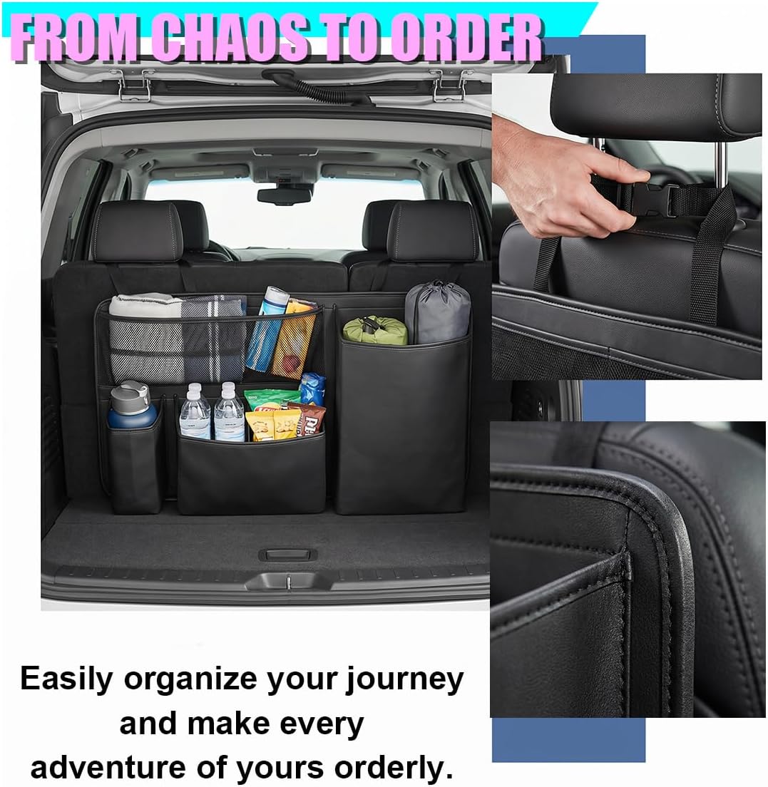 Car Trunk Hanging Organizer, Water-Resistant Large Capacity Car Backseat Storage Bag with Adjustable Straps, Automotive Interior Cargo Organizers for SUV MPV Truck(Bag)