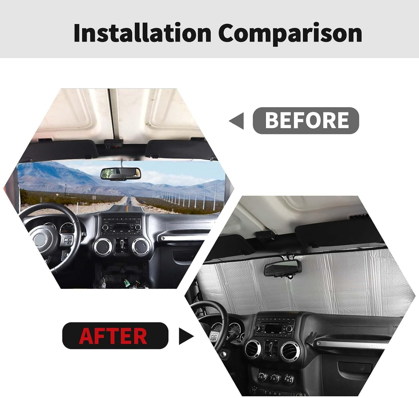 Windshield Sunshade Sun Shade Heat Shield Sun Visor Mat Compatible with Jeep Wrangler Rubicon Sahara TJ JK JKU 2 Door & 4 Door