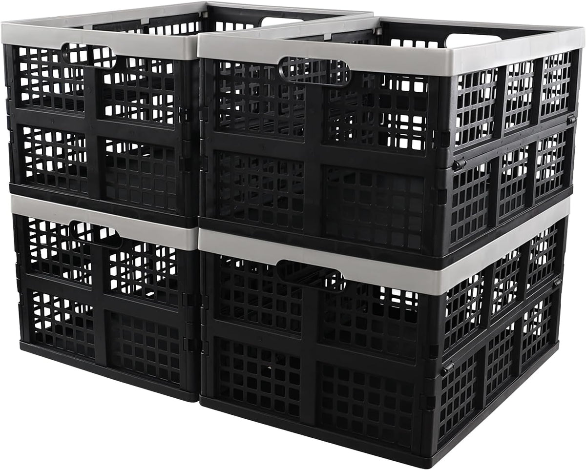 4-pack 42 L Collapsible Storage Crate, Plastic Folding Crate Basket