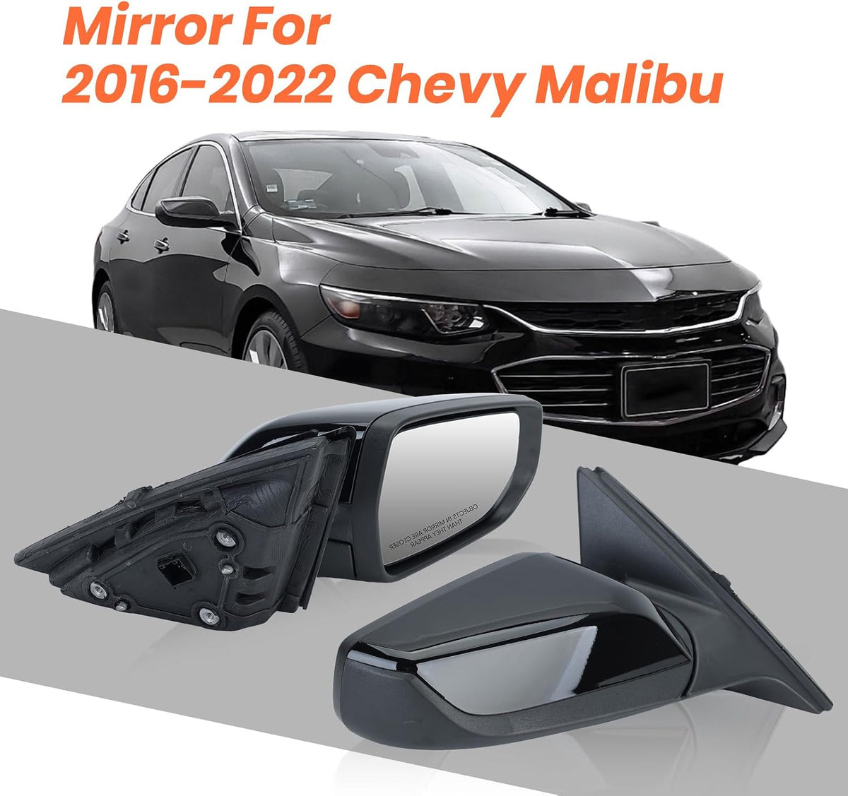 Driver Side Mirror Compatible with Chevy Malibu 2016-2022 Gloss Black 3Pins