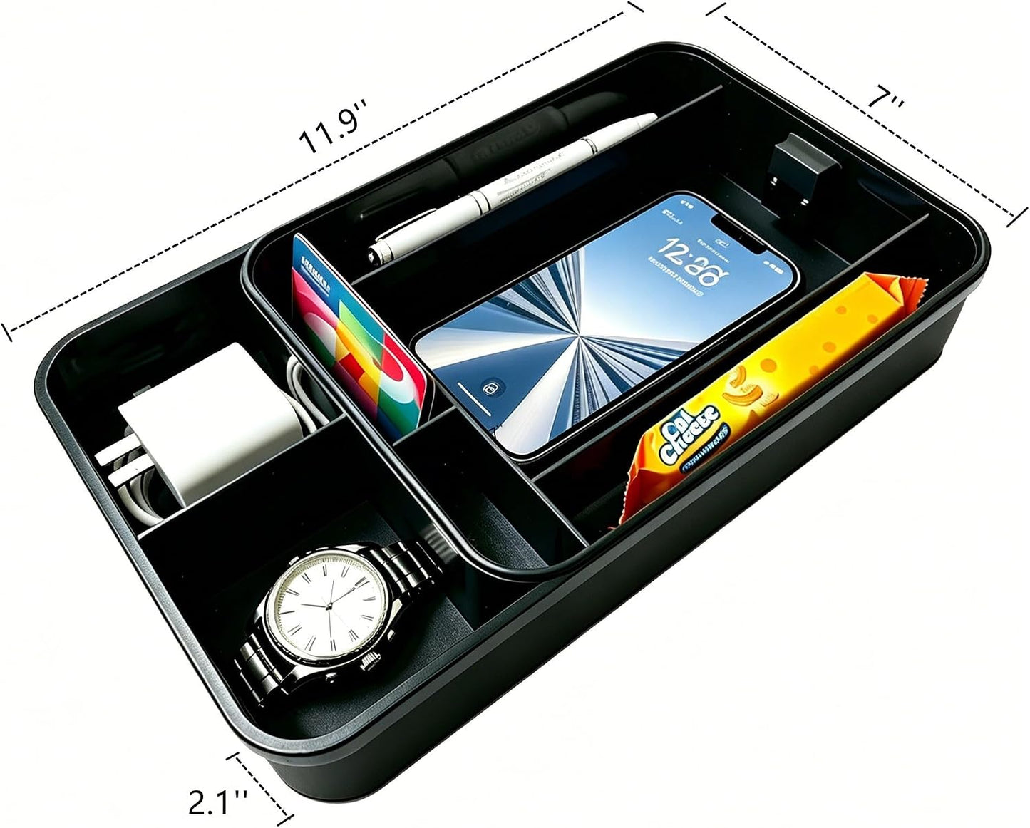 Car Armrest Extra Storage Box,Center Console Organizer,Dash Mount Phone Holder,Auto Rear Front Seat Organizer Tray, Car Small Caddy for Key,Sunglass,Wallets (Black)