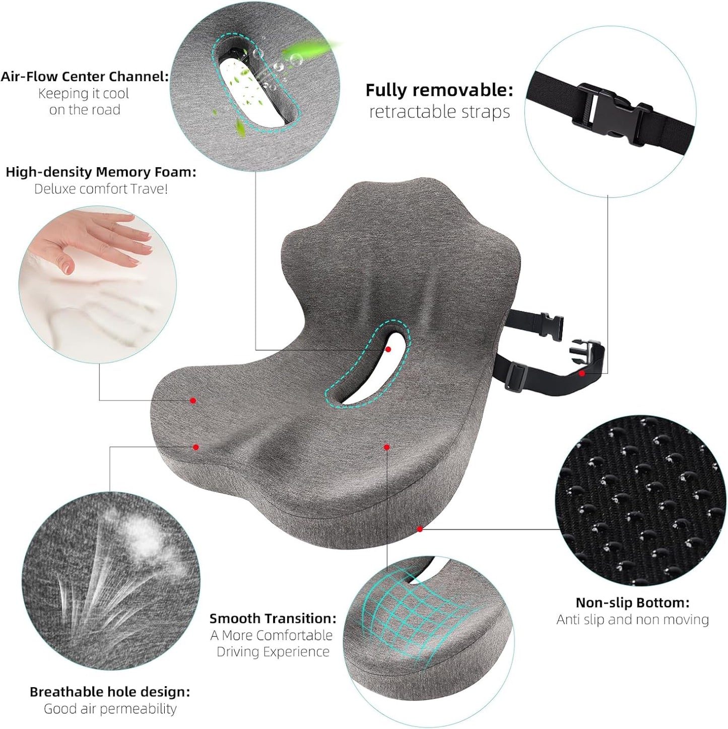 Seat Cushion, Memory Foam Truck Seat Cushion, L-Shaped Ergonomic Design Chair Cushion with Lumbar Support for Back Pressure Relief, for Long Sitting Office Worker and Truck Drivers