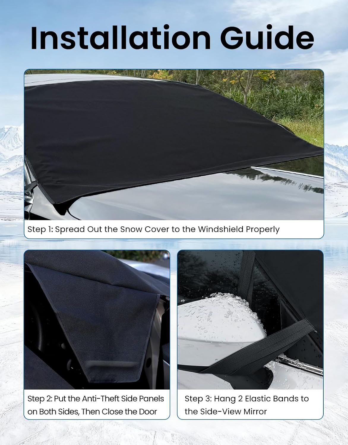 Windshield Cover for Ice & Snow, Heavy-Duty 600D Oxford Fabric, Universal Fit for Cars, SUVs, Trucks, Vans, RVs, Waterproof Frost Wind Resistant Winter Windshield Protector (69" 42")