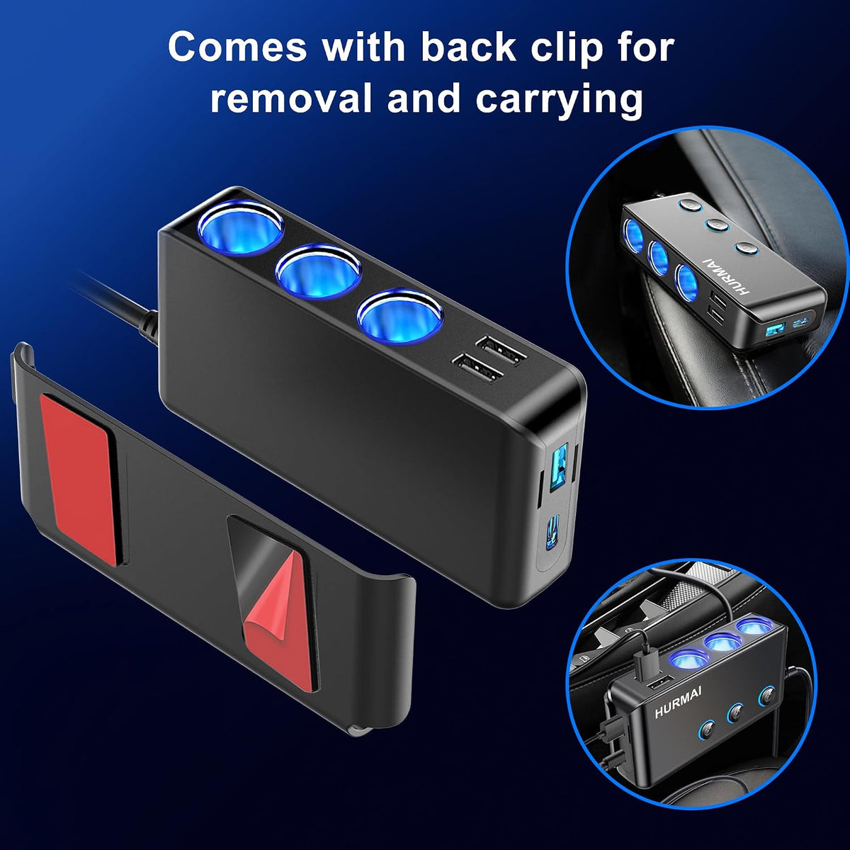 9-in-1 Cigarette Lighter Splitter 264W 3 Socket USB C Car Adapter
