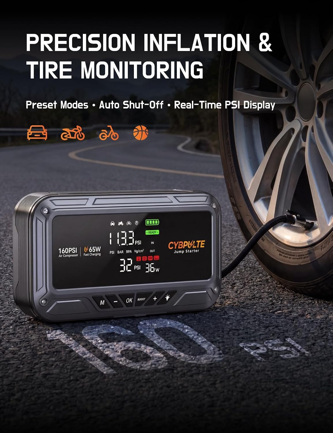 Jump Starter with Air Compressor 8000A 160 PSI,65W USB-C