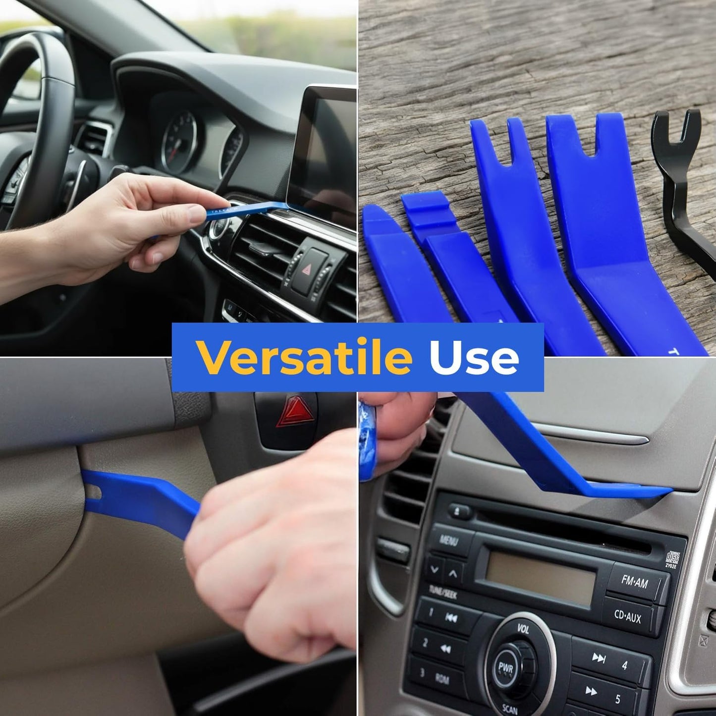 Tresalto Auto Trim Removal Tool Kit - 5 Piece Set for Dash, Door Panel, Clip Remover - Scratch-Resist Nylon Pry Tools for Interior Car Trims Work - Panel Prying Tools Included - Blue