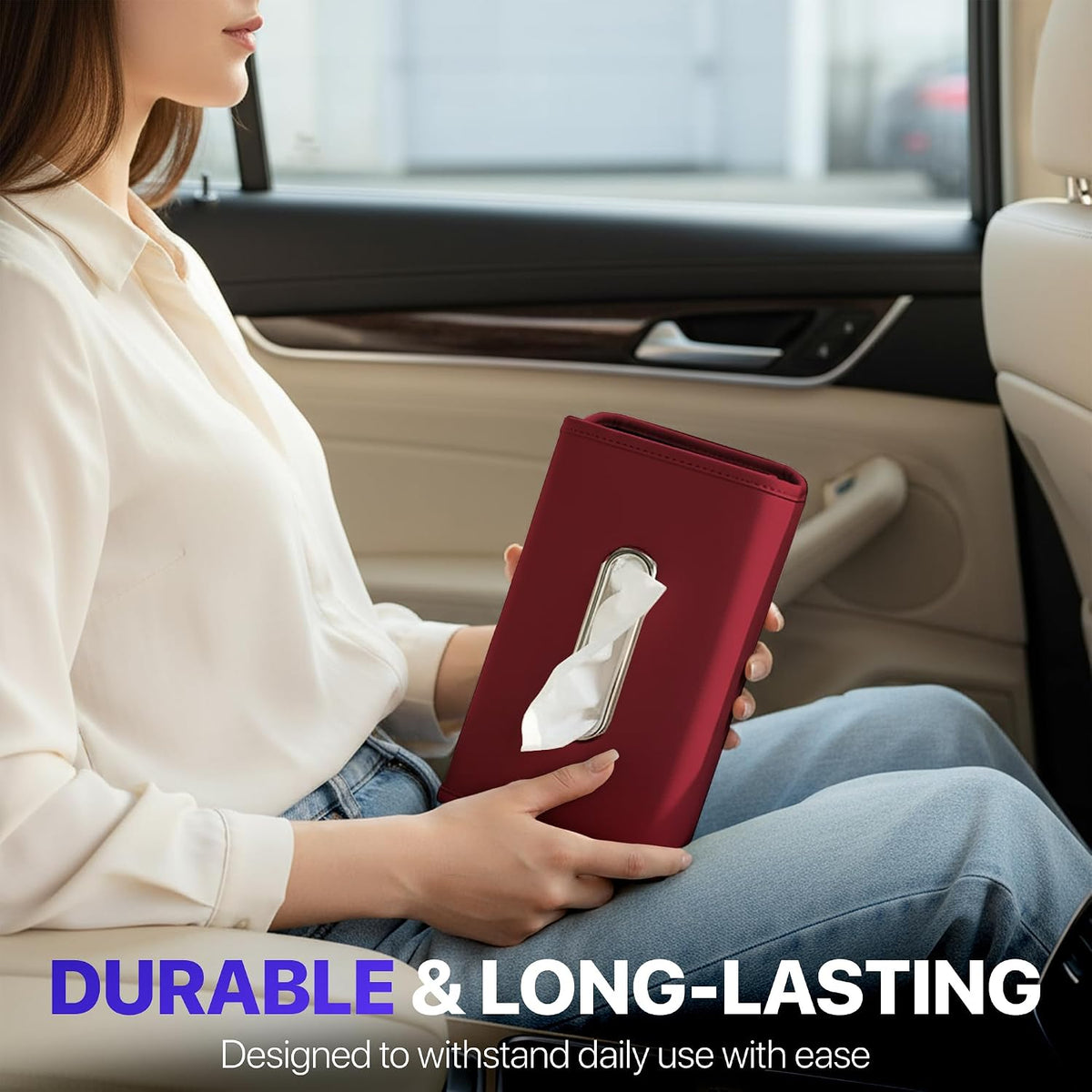 Lucrum Extra Large Car Tissue Holder - PU Leather Tissue Box Cover
