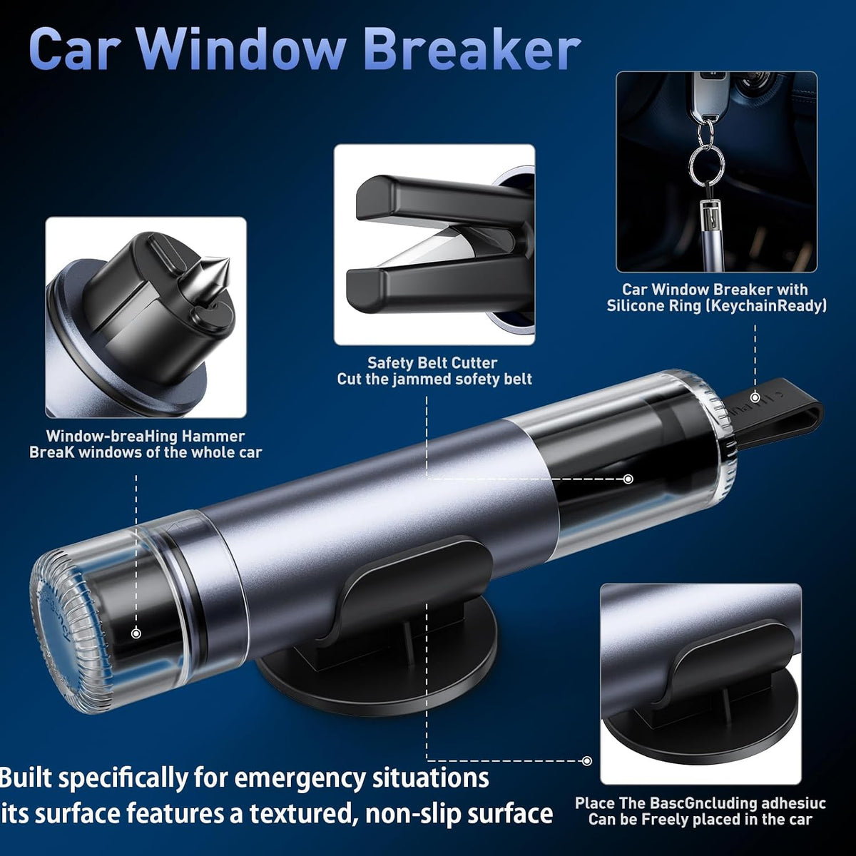 Car Safety Hammer Seatbelt Cutter, 2026 Upgraded Transparent Lid