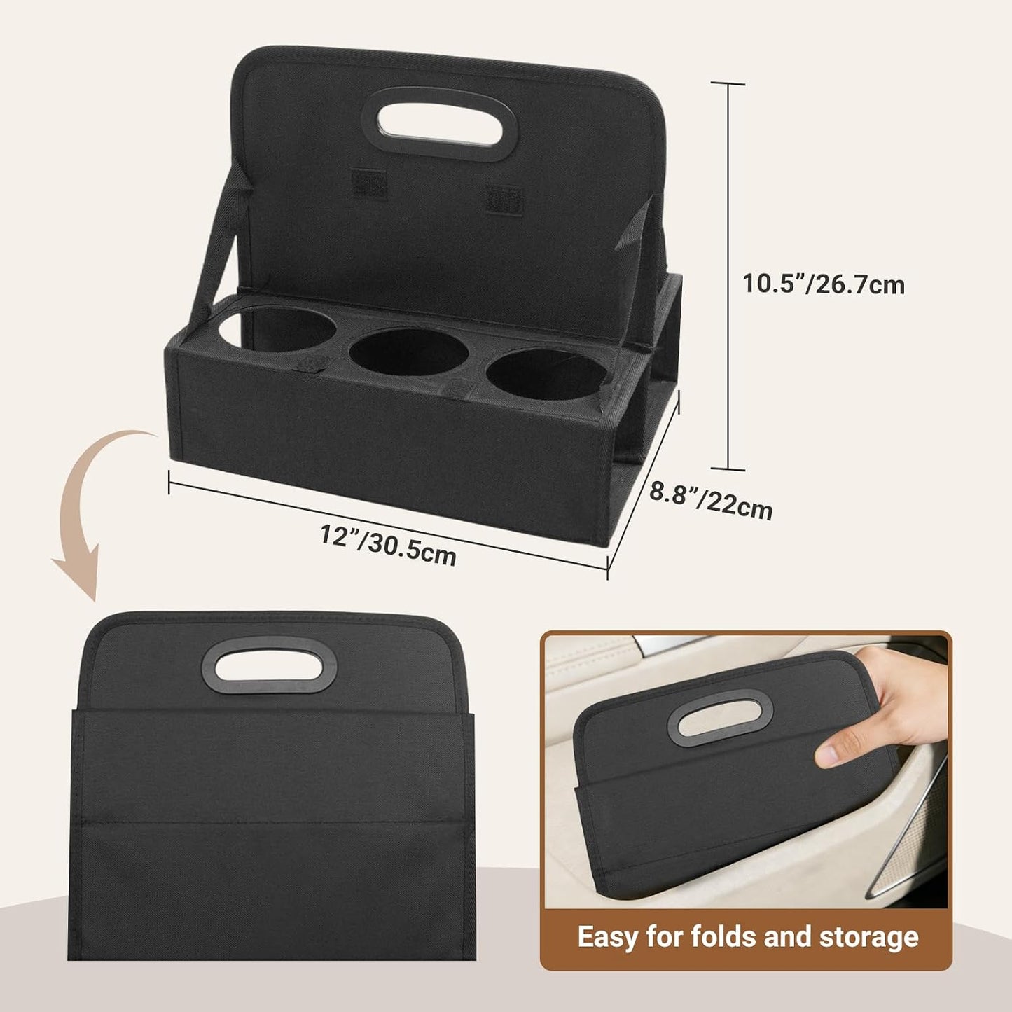 6-Cup Reusable Drink Carrier with Handle – Foldable Drink Caddy for Delivery Drivers,Takeout & Catering,Portable Beverage Holder Bag for Coffee,to-Go Cups,Anti-Spill & Car Floor Safe,Black
