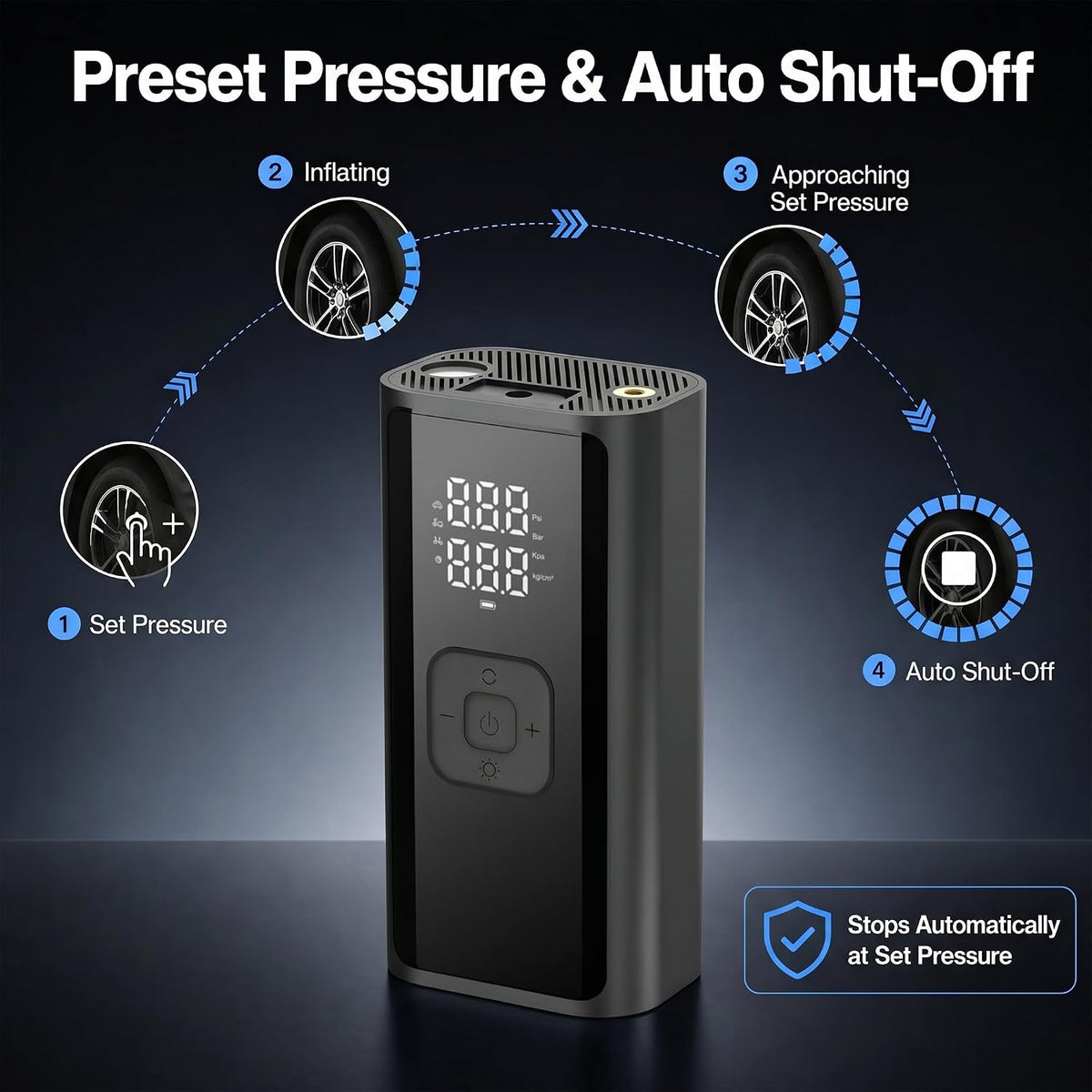 Tire Inflator Portable Air Compressor, 150 PSI 12V DC Corded Car Air Pump with Auto Shut-Off, Digital Display, LED Emergency Light, 3m Power Cord for Car, Motorcycle, Bike, Balls