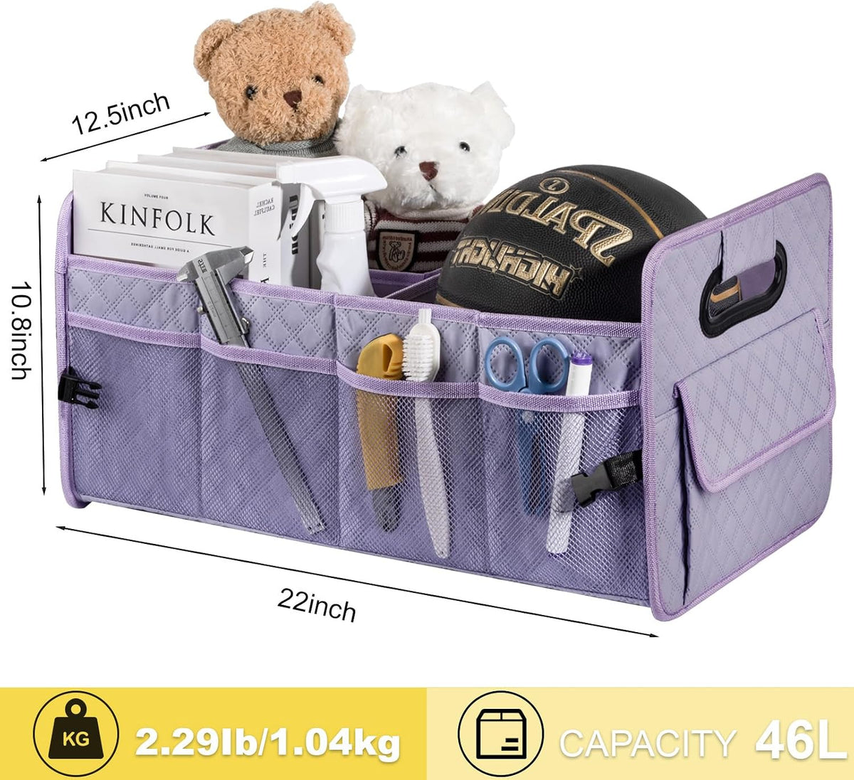 Car Trunk Organizer for SUV, Collapsible Car Storage Organizer Light Purple