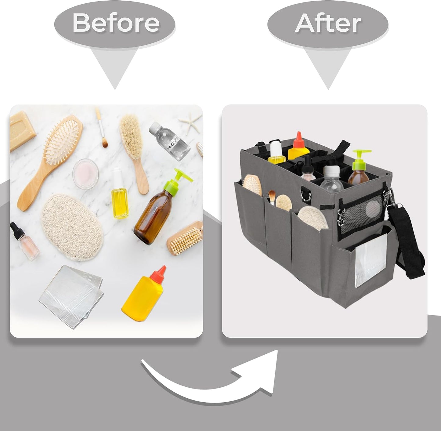 Car Trunk Organizer - Large Capacity Storage Bag with Adjustable Straps | Collapsible Auto Organizer for SUV Sedan Backseat | Durable Easy Clean Gray