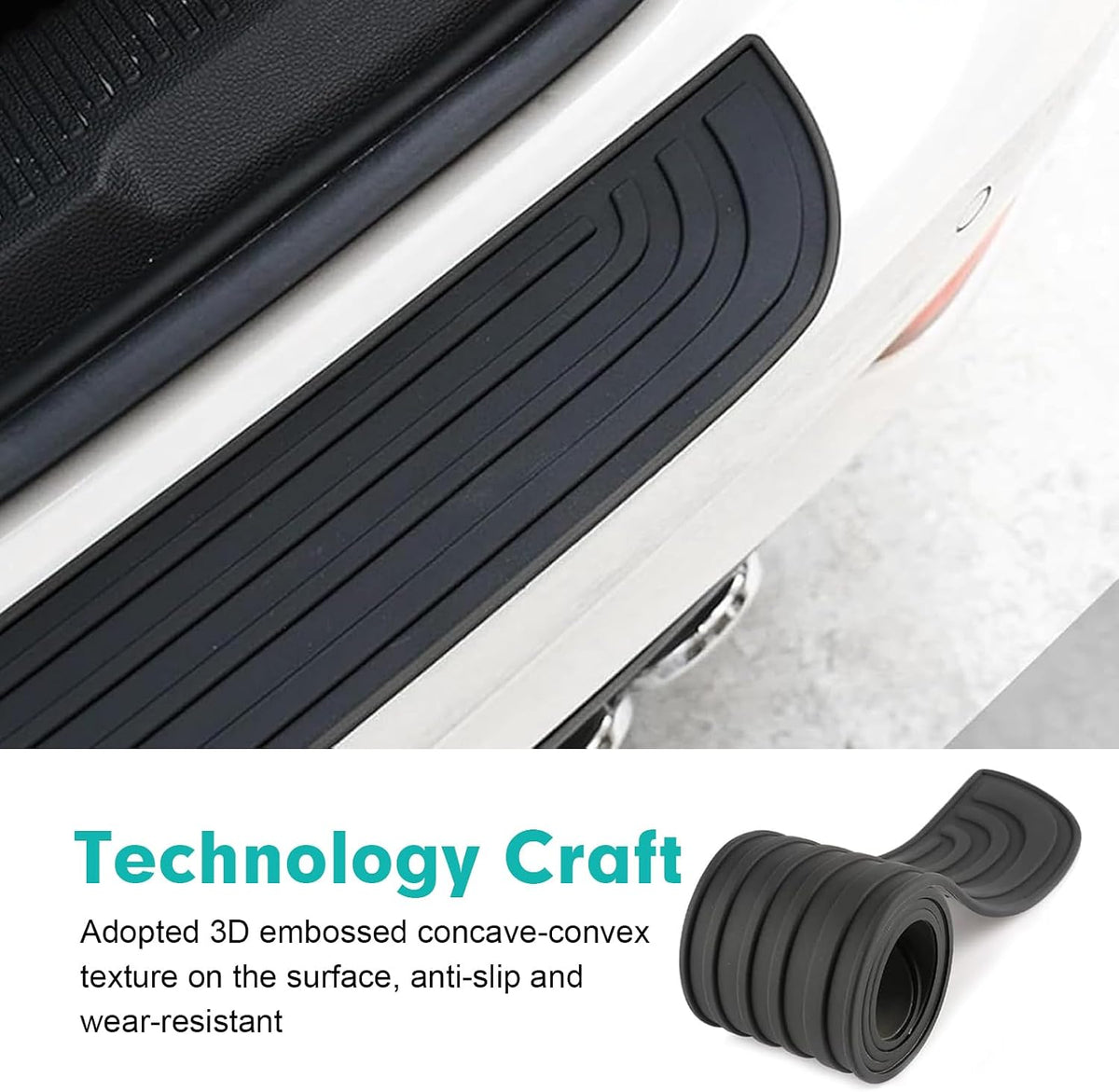 Car Rear Bumper Protector, Resistant Trunk Door Entry Guards, Anti Slip Auto Doors Entry Guards Door Sill Protector, Universal Rubber Edge Step Dust Sticker for Cars SUVs (40.9×3.5 inch)