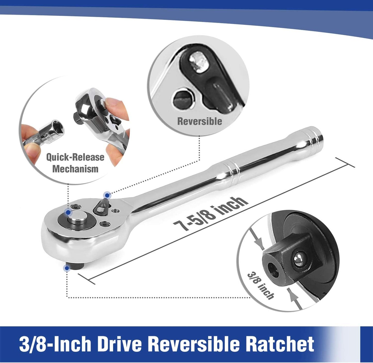 WORKPRO 39-Piece Drive Socket Set 1/4'' & 3/8'', CR-V Metric and SAE Sockets with Quick-Release Ratchet Wrench, Extension Bar, Spinner Handle & Adapter, Compact Mechanics Tool Set for Car Repair