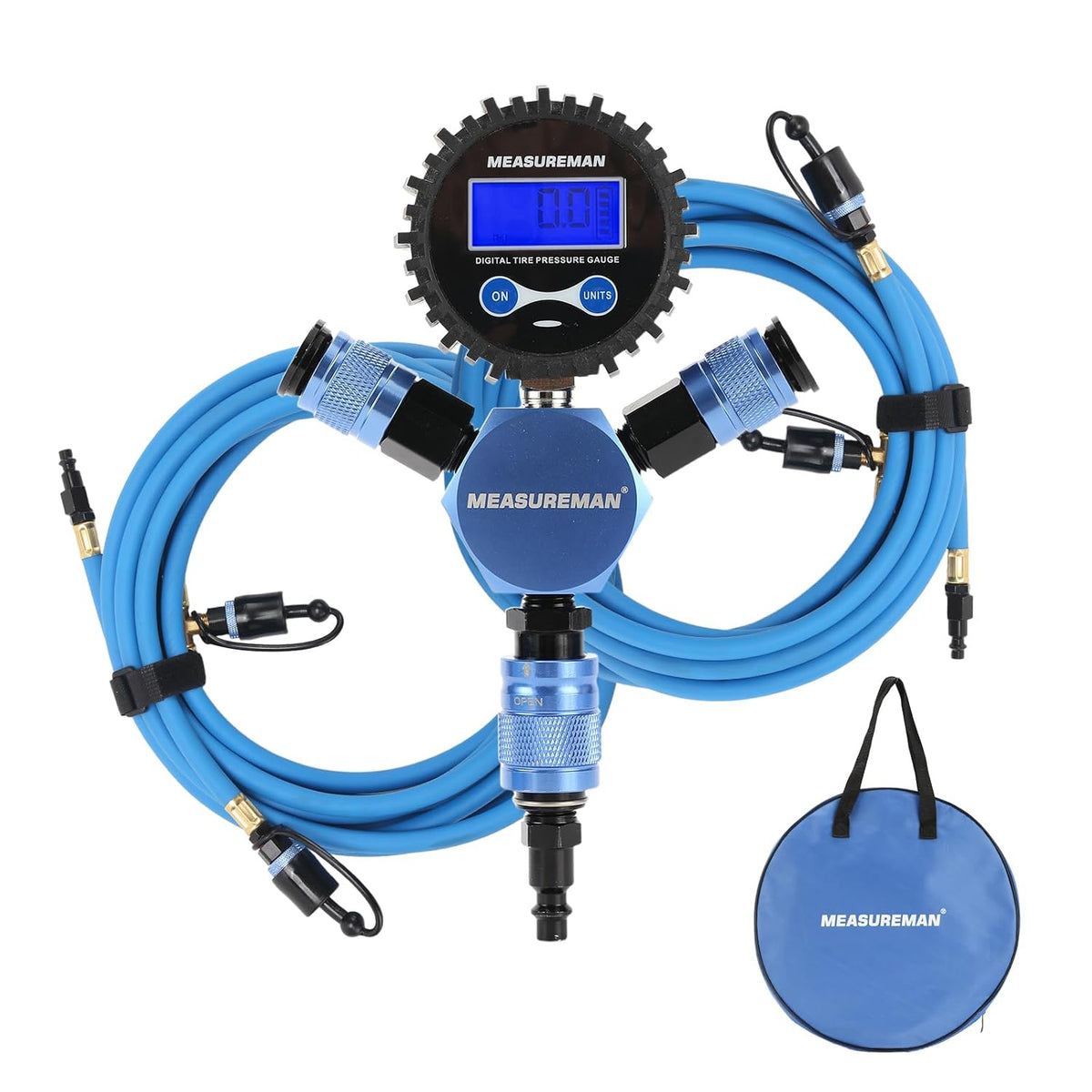 MEASUREMAN 4-Wheel Rapid Air System, 4 Units & LCD Backlight, Portable Off-Road Tire Inflation Deflation Kit with Digital Equalizer Gauge for Overlanding and Vehicle Adjustment