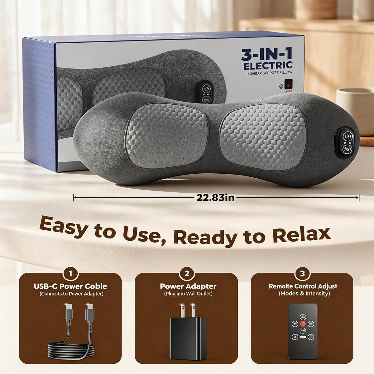 2026 Upgraded 3-in-1 Lumbar Support Pillow with Remote Control, Triple Fusion Back Massager with Heat, Vibration &amp; Stretching, Portable Electric Lumbar Pillow for Home, Office, Travel &amp; Car