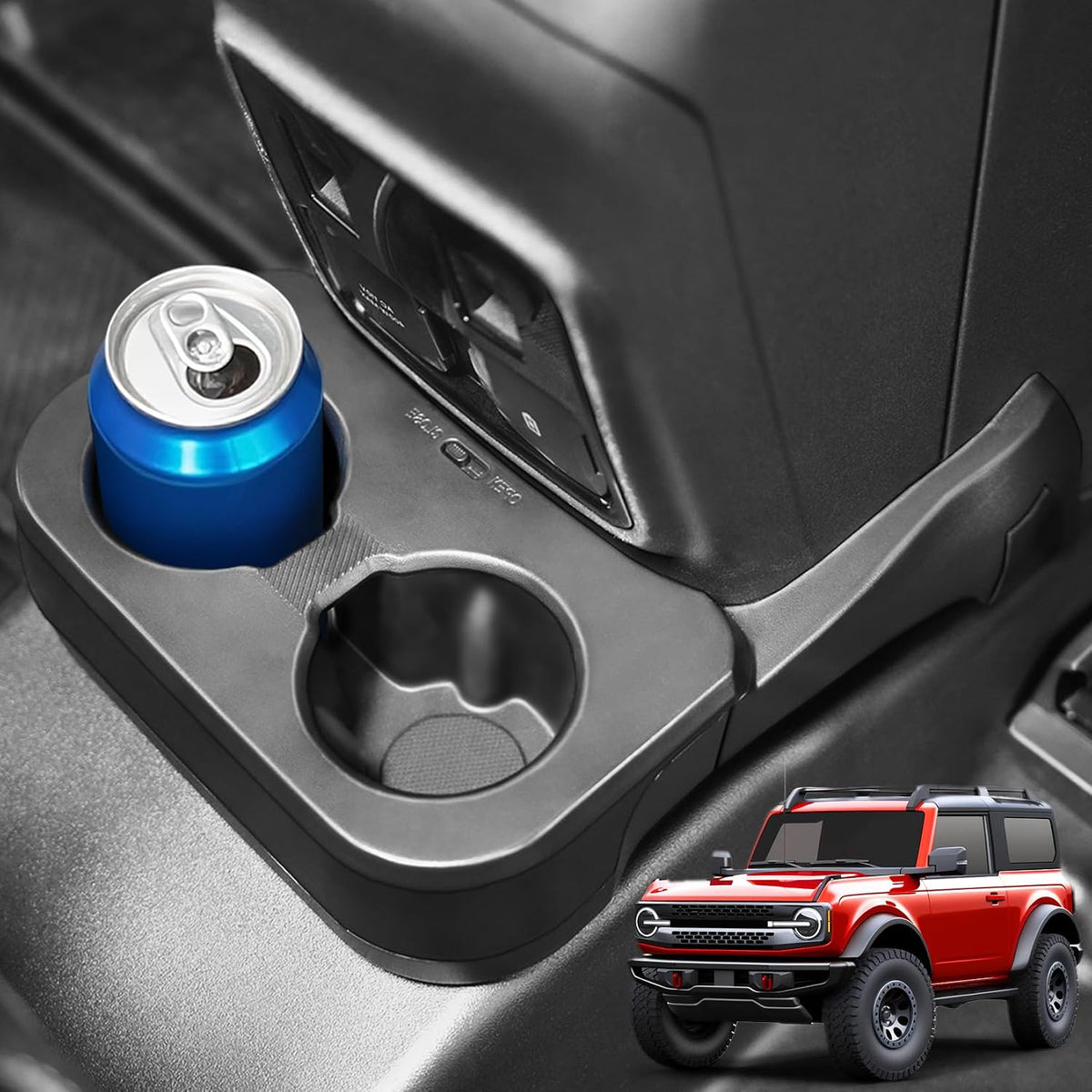 Removable Rear Cup Holder for Ford Bronco 2021 2022 2023 2024 2/4 Door Bronco Accessories,Upgrade Rear Seat Cup Holder Expander Insert Organizer Water Drink Holders for Interior Accessories