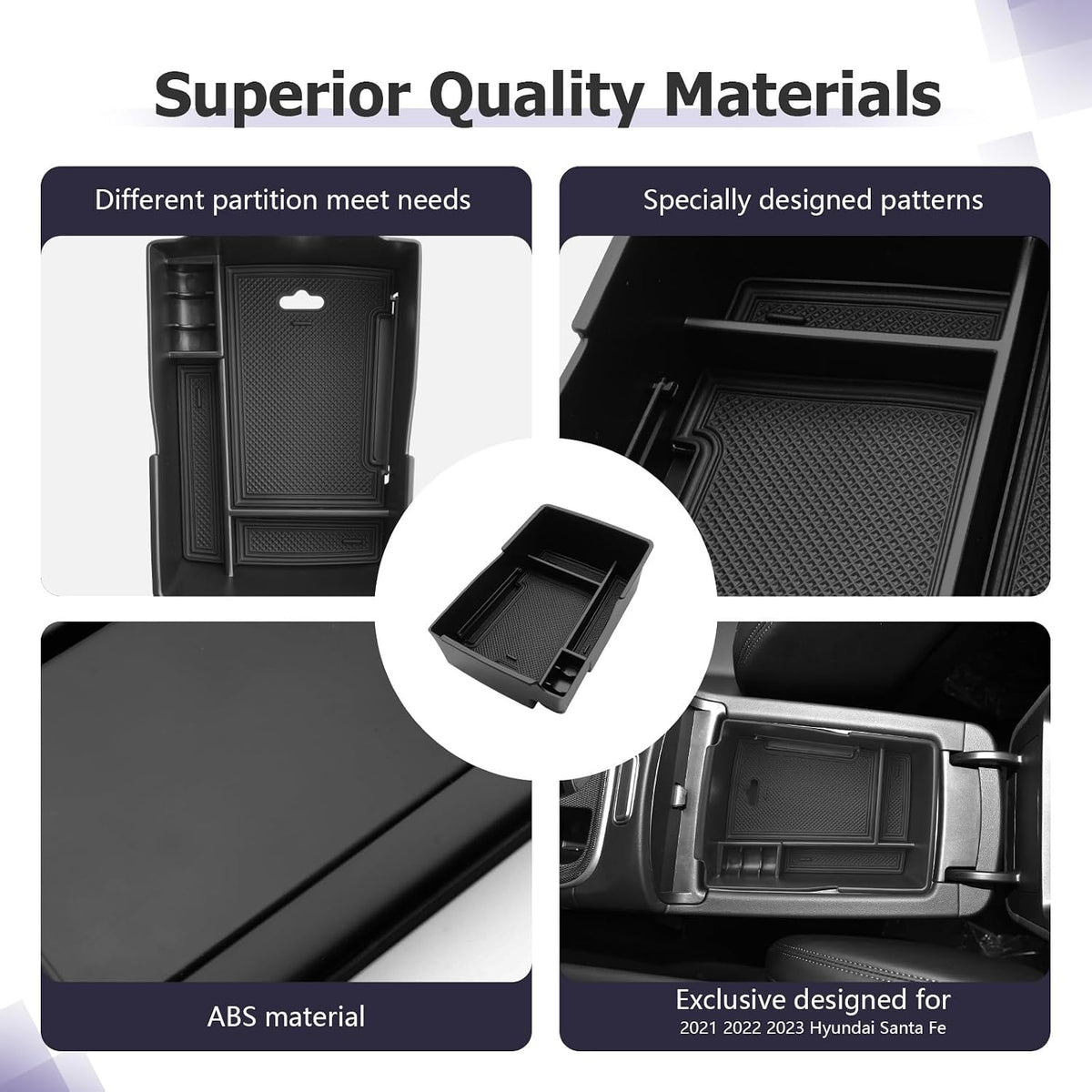 LUWU Center Console Organizer for 2021 2022 2023 Hyundai Santa Fe SE/SEL/XRT/Limited/Calligraphy Accessories Armrest Console Tray Storage Box ABS Material 2022 2023 Santa Fe Accessories Black