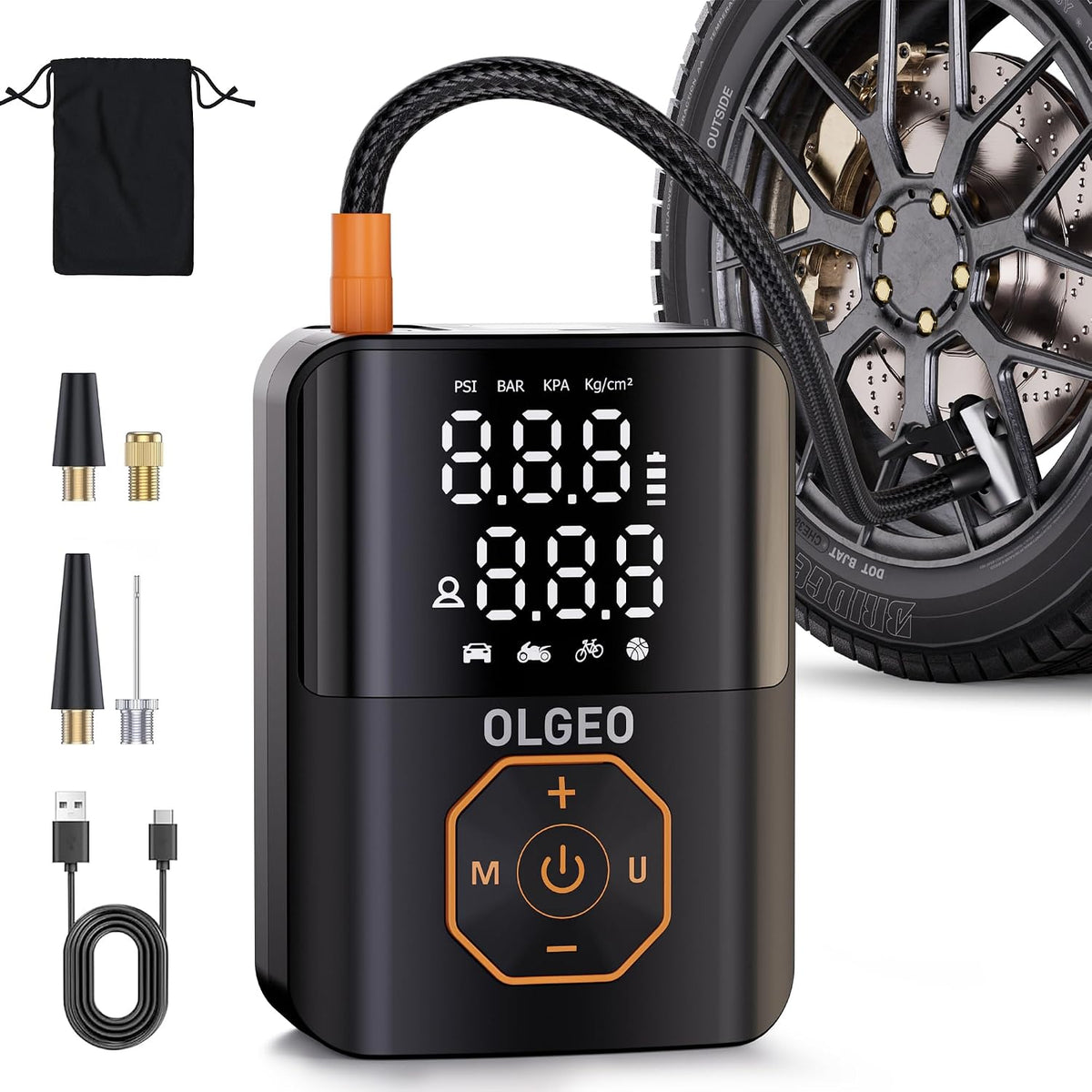 Portable 160PSI Cordless Tire Pump with Digital Gauge, Auto Stop & LED