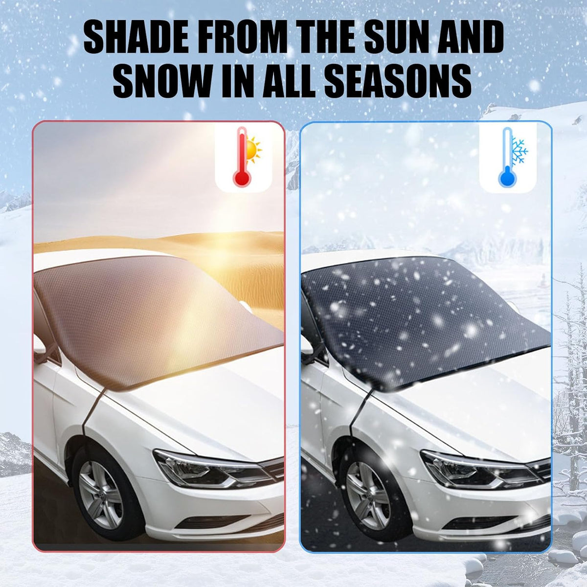 360 All-Weather Windshield Ice Cover, Car Windshield Cover for Ice and Snow, Waterproof, Side Mirror Protector, Fits for Most Standard Cars & SUV (Large)