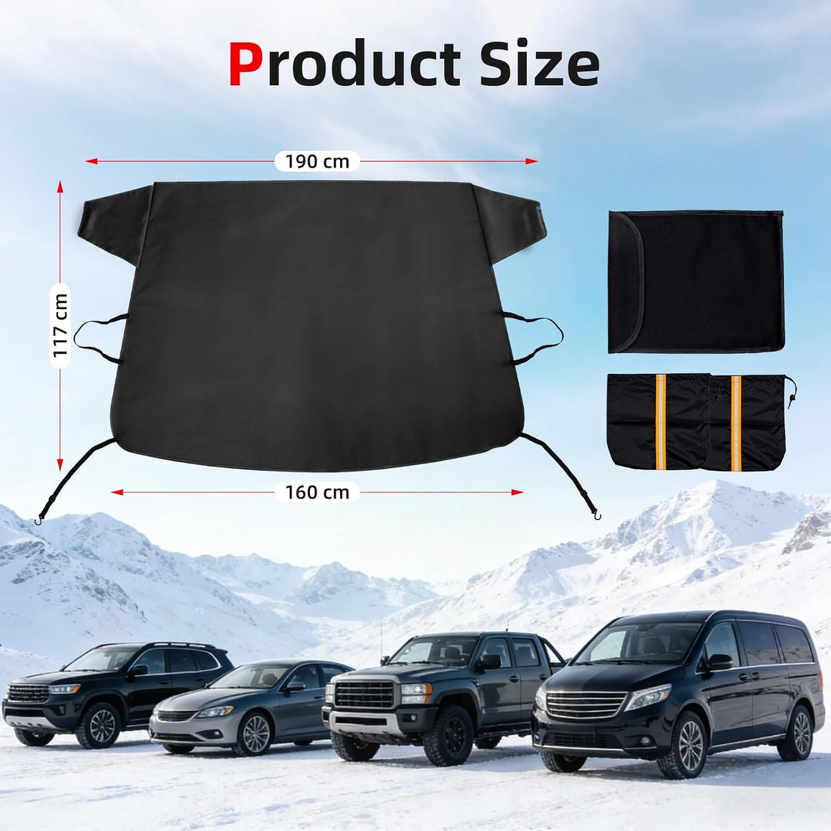 AggAuto Car Windshield Cover for Ice and Snow - 75x46in 600D Oxford Cloth, Anti-Theft & Reflective Side Mirror Covers, All-Season Sun/Snow Protection for Cars & SUVs