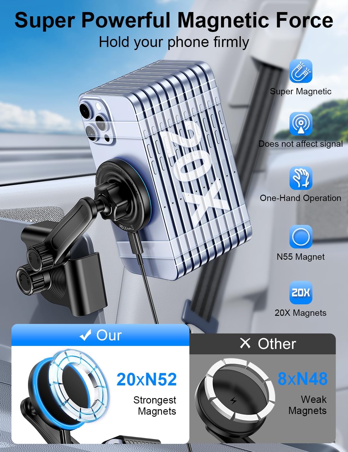 Tesla Car Mount Charger, Strong Magnetic Wireless Car Phone Holder Charger