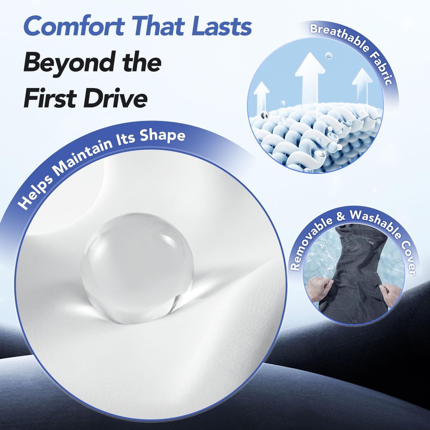 Lumbar Support Pillow for Car with Headrest, Memory Foam Cushion for Back & Neck Support, Muscle Fatigue Relief, Full-Length S-Curve Support for Long Drives, Fits Cars, SUVs, Trucks