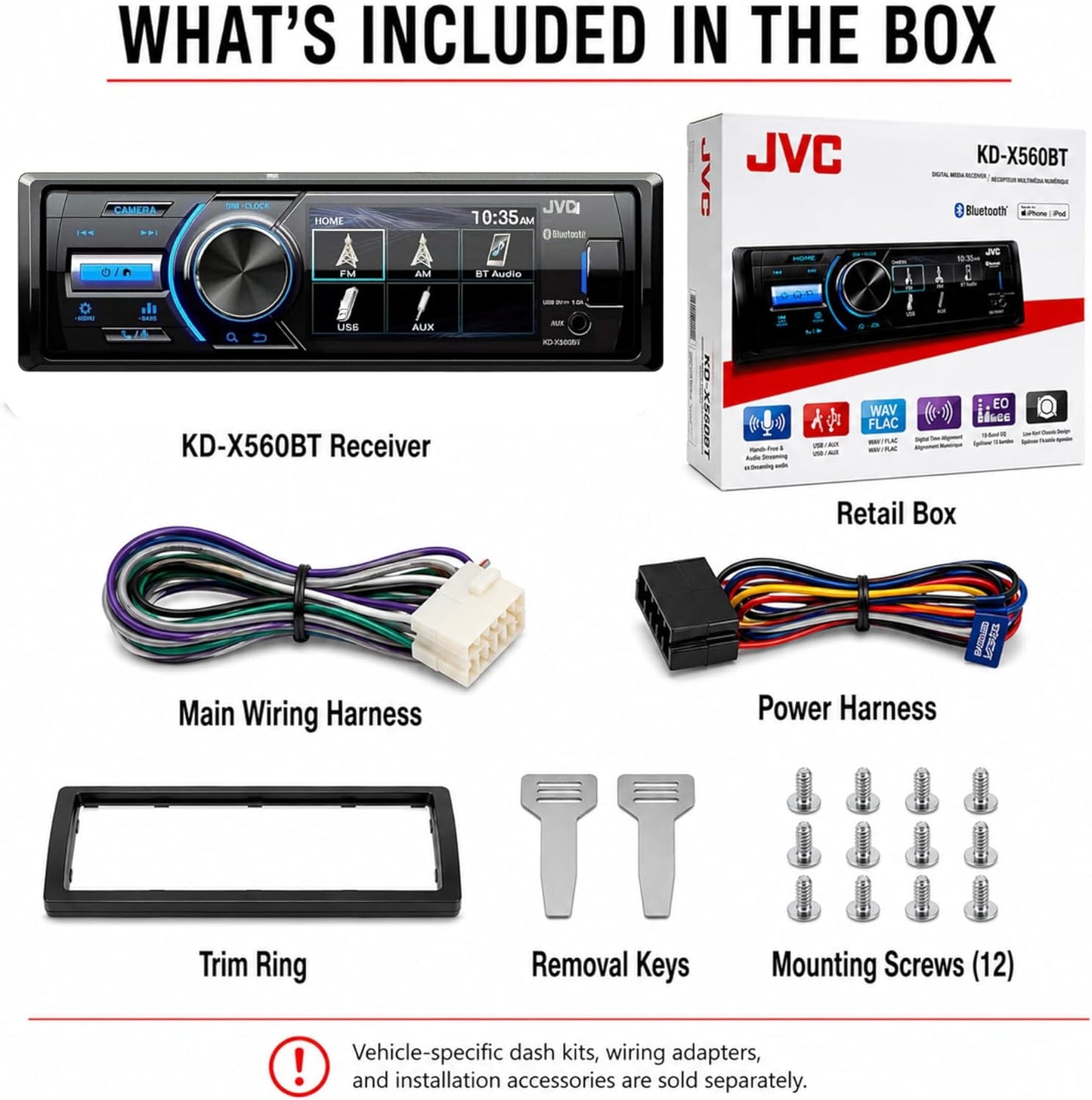 JVC - KD-X560BT - Digital Media Car & Marine Bluetooth Receiver iPhone/Android/USB/AUX Car Stereo with Rear Camera Input