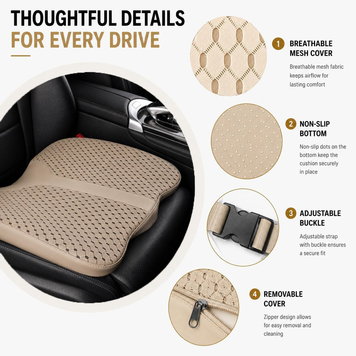 Car Seat Cushion, Ergonomic Memory Foam for Comfortable Driving